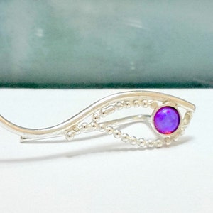 Sterling Silver Ear Climbers - Lavender Opal 3mm Ear Climber - Post Earring - Ear Sweep - Lavender Opal Ear Cuff- Opal Bar Stud- Handcrafted
