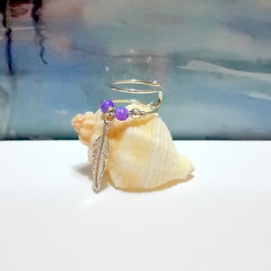 Lavender Opal  Ear Cuff Dangle,Fake Double Conch Ring,Sterling Silver Feather Double Wrap Cuff,Gold Opal Fake Ring,Non Pierced,Fake Piercing