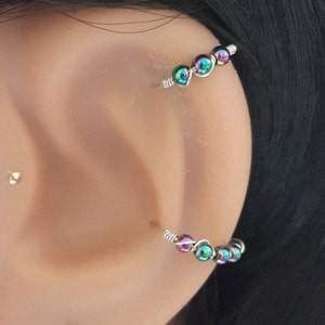 Hematite Cartilage Ring- Helix Earring- Tragus Earring-Small Hematite 2-3mm Beads- 16G 18G 20G 22G24G-Silver Nose Ring- Black Friday- Gifts