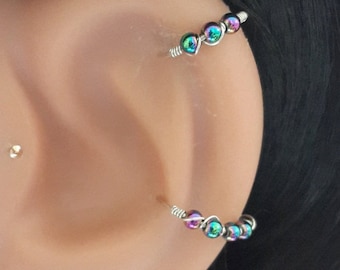 Hematite Cartilage Hoop: 14k Gold Filled Helix Earring, 24-16 gauge, Black Friday
