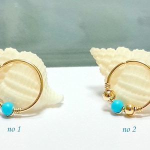 Natural Blue or Green Turquoise  Cartilage Earring-Thin Helix  EarringSmall Turquoise 2-3mm Helix Ring-16g 18g 20g 24g-Valentine's Day