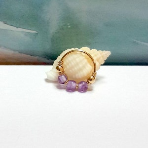 February Birthstone 14K Solid Gold Amethyst Helix Piercing,Cartilage Ring,Nose,Septum,Tragus Hoop,24g 22g 20g 18g 16g ,Holiday Gift