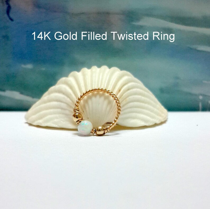 14K Yellow Gold Filled Twisted Opal Conch Piercing 22g 20g 18g 16g-Gold Twisted Opal Conch Hoop-Handcrafted-Gifts-Super Sale Gold Textured