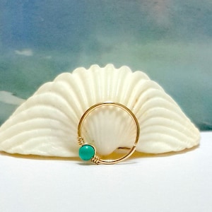 Thin cartilage earring, green turquoise 2-3mm helix piercing, unique minimalist, boho,bohemian jewelry,16-22 gauge,6-12mm inner diameter