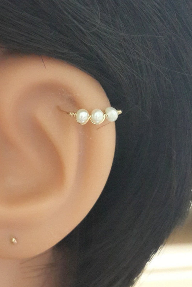 Pearl Cartilage Earring Helix Hoop Tragus Nose-Daith-Lobe Ring Wedding Lyrics Gift-Tiny Hoop-22g 20g 18g 16g-Cyber Week Sales image 6