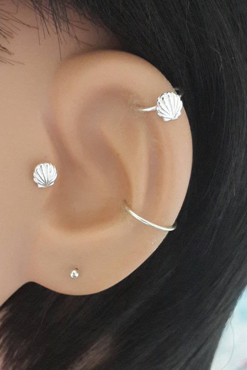 16g 18g 20g 22g Sterling Silver Seashell Nose Stud Silver Etsy