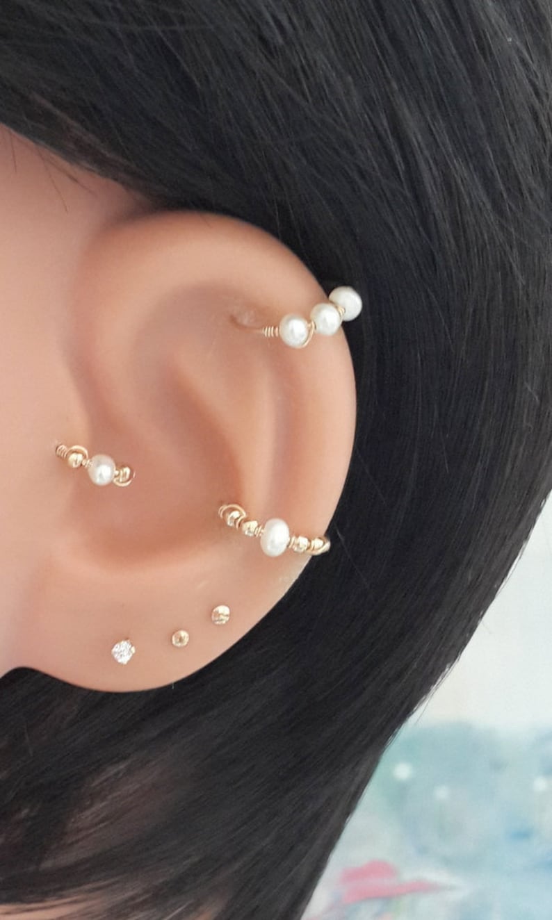 Pearl Cartilage Earring Helix Hoop Tragus Nose-Daith-Lobe Ring Wedding Lyrics Gift-Tiny Hoop-22g 20g 18g 16g-Cyber Week Sales image 1