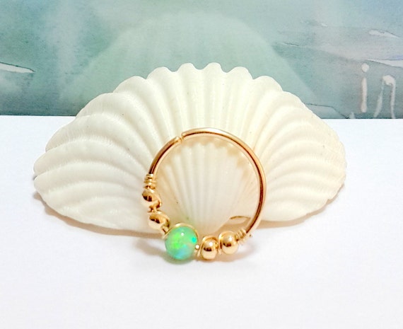 Green Opal Conch Hoop: 14k Gold Filled Piercing Jewelry,conch ring,16-22 gauge