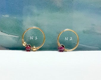 Garnet Nose Ring: 14k Gold Filled Hoop, 24G 22G 20G 18G 16G,January Birthstone