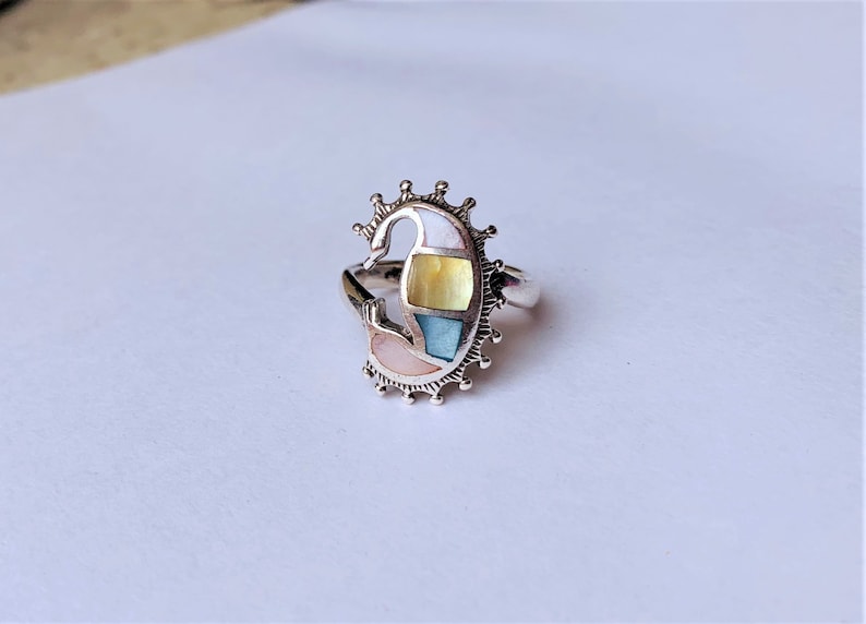 Inlay in Silver Shell Ring made in Sterling silver Dainty shell Ring for her inlay in silver Dragon face Shell Ring.