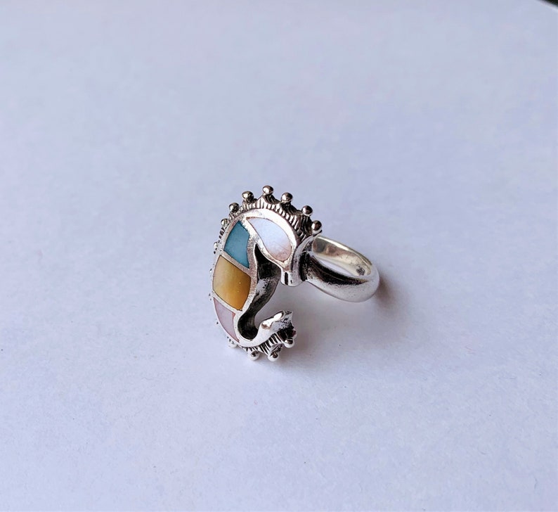 Inlay in Silver Shell Ring made in Sterling silver Dainty shell Ring for her inlay in silver Dragon face Shell Ring.