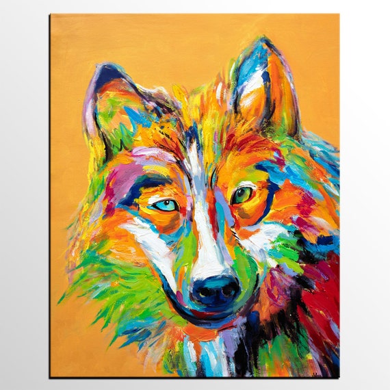 Onderzoek het magnifiek Absoluut Extra grote abstracte kunst Wolf dierlijke schilderij | Etsy