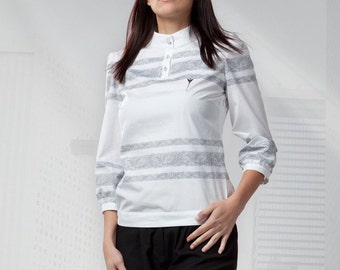 Sabrina - 100% Swiss Cotton Blouse - Swarovski crystal buttons detail, womens blouse, womens shirt