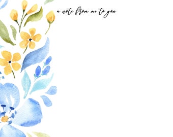 Notecard INSTANT DOWNLOAD Blue Floral Design (Stationary Gift - Floral Instant Download Notecard - Printable Gifts - Printable Stationary)