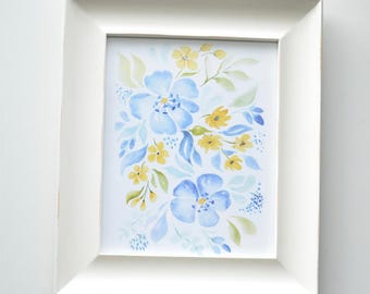 Blue Floral Art Print (Watercolor Illustration - Floral Art Print - Art - Home Decor - Wall Art - Farmhouse Decor)
