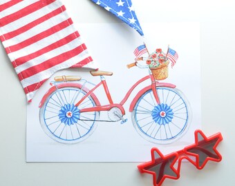 4th of July Bike Parade Art Print INSTANT DOWNLOAD (Independence Day- Red, White, Blue)