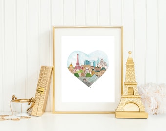 Paris Love Art Print: Eiffel Tower Heart (Digital Download)