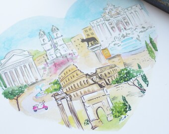Rome Love Art Print INSTANT DOWNLOAD (Travel Art Print - Travel Decor - Italy Art Print - Rome, Italy Map - Wall Art)