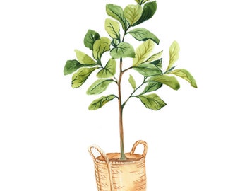 Fig Tree Art Print: Watercolor Topiary Illustration (Digital Download)