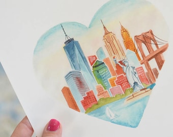 New York City Love Art Print ISTANT DOWNLOAD (Travel Art Print- New York City Art Print - NYC Skyline - Wall Art)