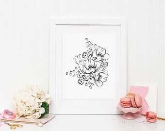 Black and White Floral Sketch