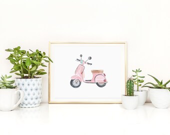Scooter DIGITAL DOWNLOAD (Travel Gift - Travel Decor - Luggage Set Art - Vespa Print)