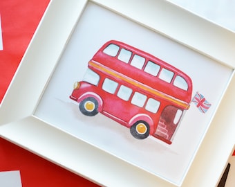 Double Decker Bus DIGITAL DOWNLOAD (Travel Gift - Travel Decor - Boys Art - Double Decker Bus Print)