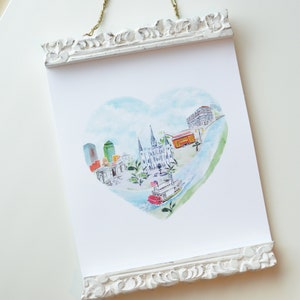 New Orleans City Heart Art Print INSTANT DOWNLOAD New Orleans Decor, Louisiana Artwork Watercolor Wall Decor image 2