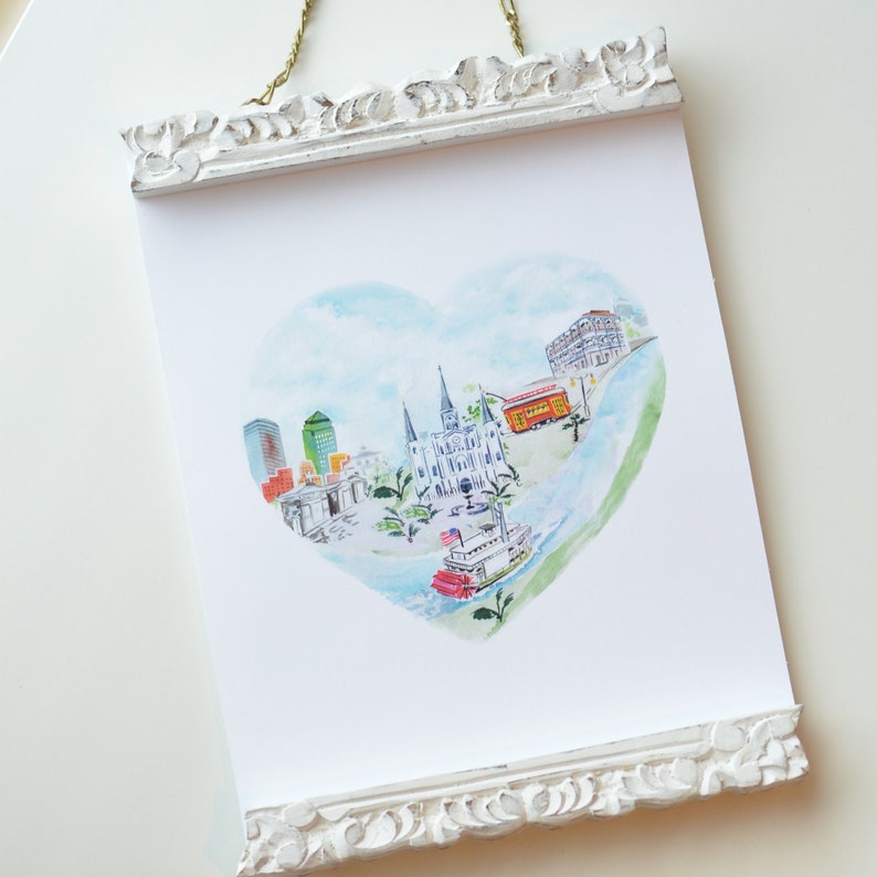 New Orleans City Heart Art Print INSTANT DOWNLOAD New Orleans Decor, Louisiana Artwork Watercolor Wall Decor image 2