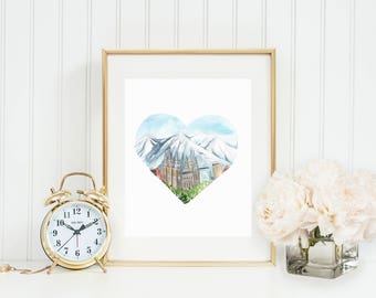 Salt Lake City Temple Art Print: Utah Skyline Heart (Digital Download)