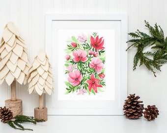 Merry & Bright Floral Christmas Art Print (Digital Download)