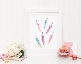 Watercolor Umbrella Art Print: Colorful Rain Decor (Digital Download)