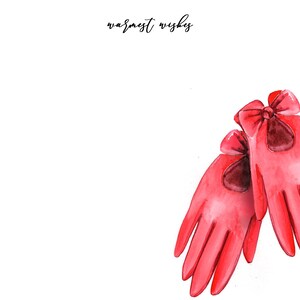 Notecard INSTANT DOWNLOAD Red Gloves Design (Stationary Gift -  Christmas Notecards - Downloadable Notecard - Printable Stationary)