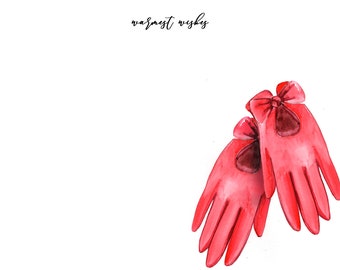 Notecard INSTANT DOWNLOAD Red Gloves Design (Stationary Gift -  Christmas Notecards - Downloadable Notecard - Printable Stationary)