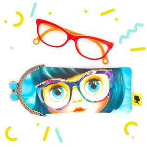 good gift for a woman handmade with bronze metal clasp Original glasses case 8x19 cm for mothers day with cheetah illustration