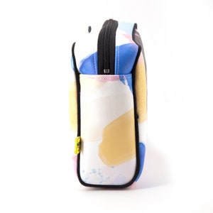 Woman's toiletry bag in yellow, pink and blue faux leather, with inside zipped pocket, gift for woman, mother's day, 24x8x16 cm image 6