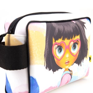 Woman's toiletry bag in yellow, pink and blue faux leather, with inside zipped pocket, gift for woman, mother's day, 24x8x16 cm image 3