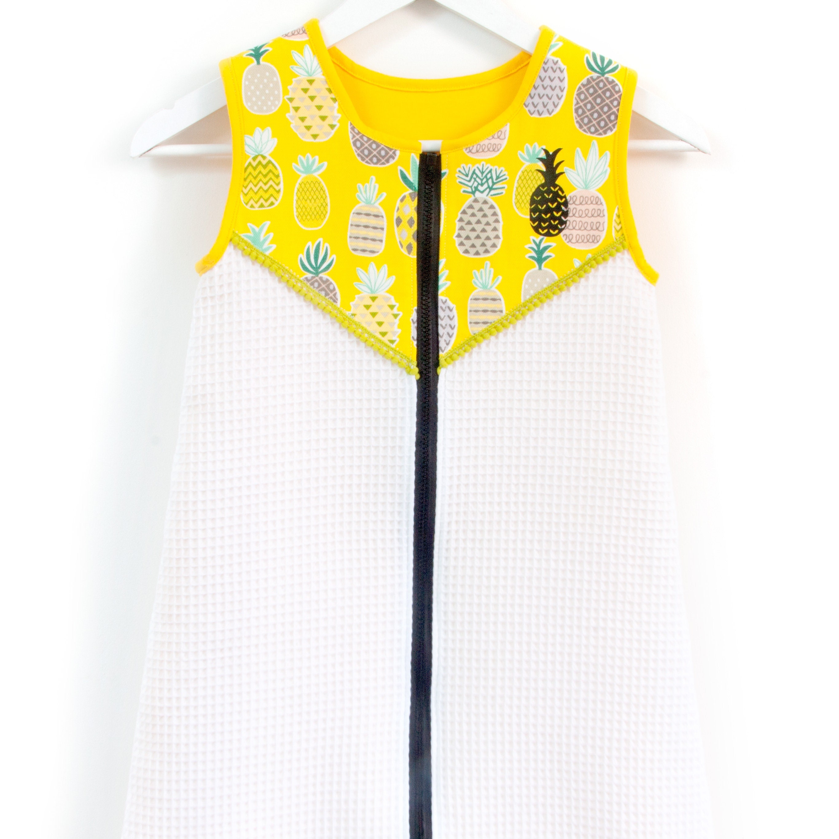 Gigoteuse Printemps Été, Fait Main, Idéal Pour Cadeau de Naissance, Tissu Coton Jaune et Blanc, Moti