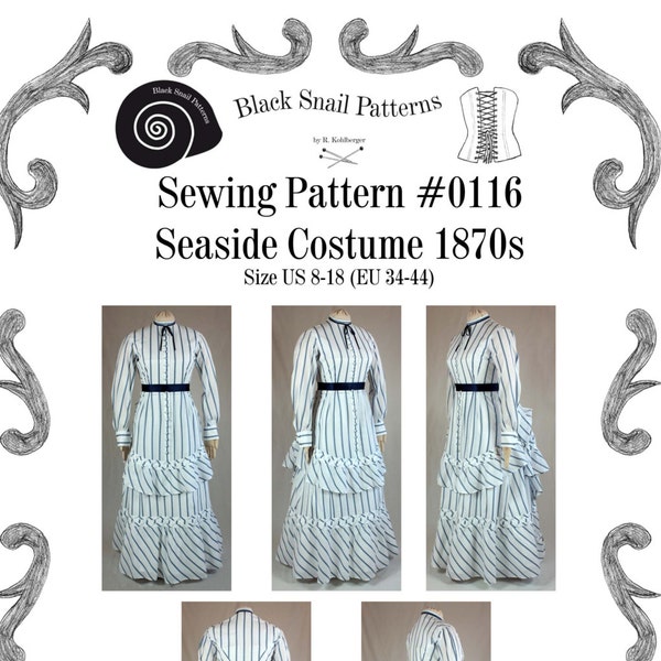 Victorian Dress Seaside Costume Sewing Pattern #0116 Size US 8-30 (EU 34-56) PDF Download