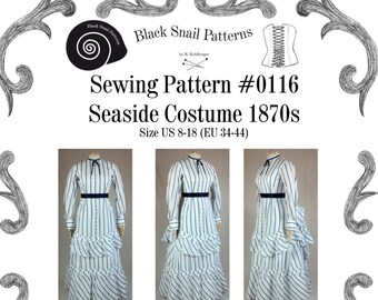 Victorian Dress Seaside Costume Sewing Pattern #0116 Size US 8-30 (EU 34-56) PDF Download