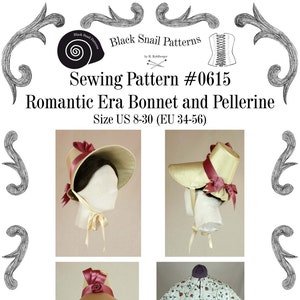 Romantic Era 1830 Bonnet and Pelerine Sewing Pattern 0615 PDF Download image 1