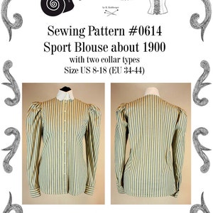 Edwardian Blouse worn about 1900 to do sports Sewing Pattern #0614 Size US 8-30 (Eu 34-56) PDF Download