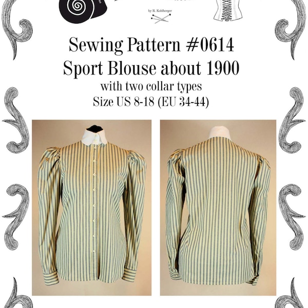 Edwardian Blouse worn about 1900 to do sports Sewing Pattern #0614 Size US 8-30 (Eu 34-56) PDF Download