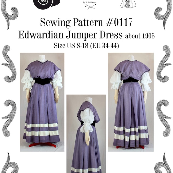 Edwardian Jumper Dress about 1905 Sewing Pattern #0117 Size US 8-30 (EU 34-56) PDF Download