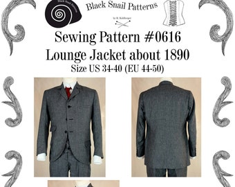 Edwardian Lounge Jacket about 1890 Sewing Pattern #0616 Size US 34-48 (EU 44-58) Pdf Download