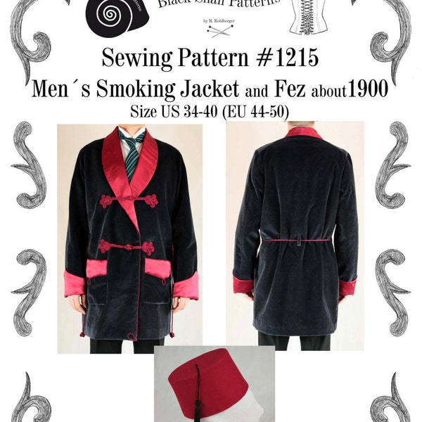 Mens Smoking Jacket and Fez about 1900 Sewing Pattern #1215 Size US 34-56 (EU 44-66) Pdf Download