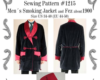 Mens Smoking Jacket and Fez about 1900 Sewing Pattern #1215 Size US 34-56 (EU 44-66) Pdf Download