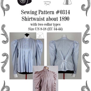 Edwardian Shirtwaist about 1890 with two collar types Sewing Pattern #0314 Size US 8-30 (EU 8-56) PDF Download