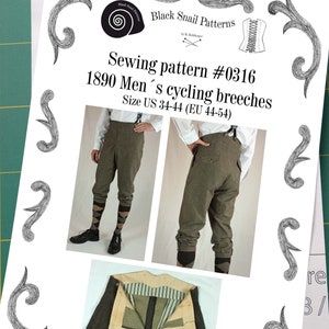 OLD Victorian Edwardian Mens Cycling Breeches about 1890 Sewing Pattern #0316 Size US 34-56 (EU 44-66) Printed Pattern