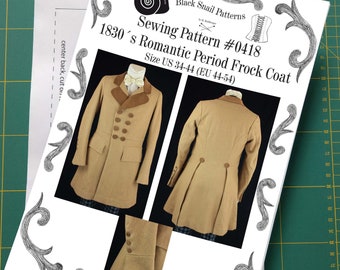1830 Frock Coat Romantic period sewing pattern #0418 Size US 34-56 (EU 44-66) Paper Pattern